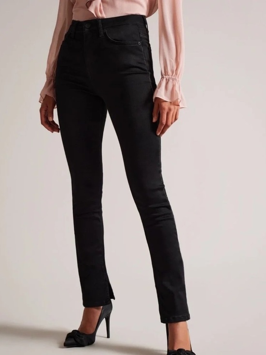 Ted Baker Pants - Ted Baker Anetaa Black Sateen Finish Slim Jeans with Split Hem